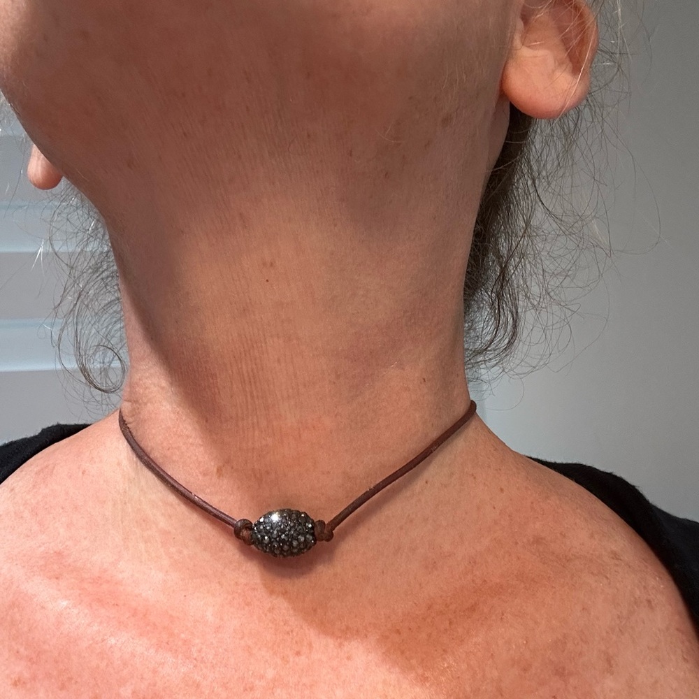 Brown Leather Choker with Marcasite Bead